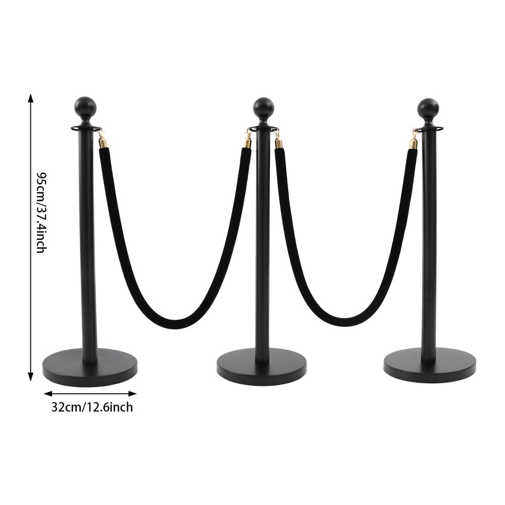 6Pcs Black Stanchion Posts Queue StanchionPole Ropes Crowd Control Barrier
