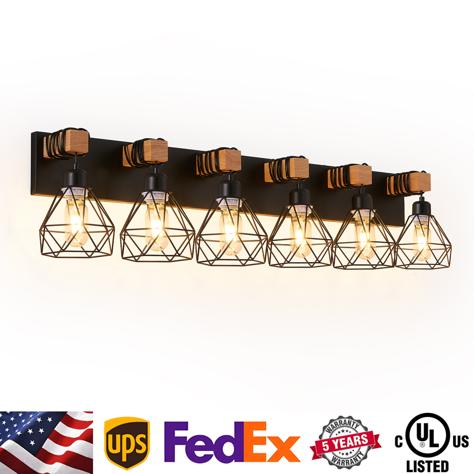 Vanity Light 38" 6 Lights Farmhouse Fixture Black Cage Bathroom Mirror Wall Lamp