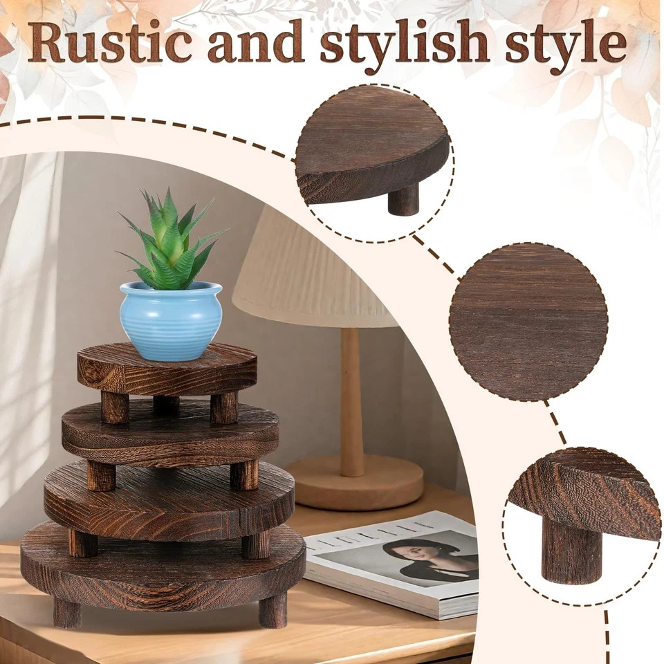 4 Pcs Round Wood Risers Display Stands Wooden Risers for Table Display Mini R...