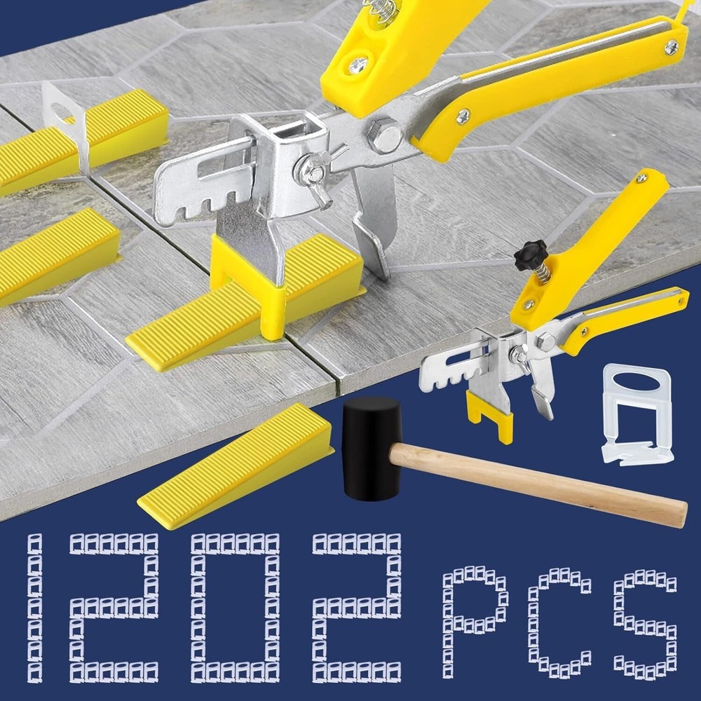 Tile Leveling System with Tile Plier Rubber Mallet 1000 Piece Tile Spacers Clips