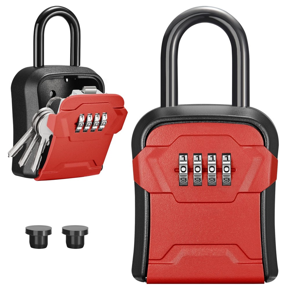 Lock Box Key Wall Mount Portable Combination Resettable Code Red 1 Pack