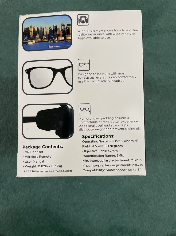 3D Cynoculars Virtual Reality Headset With Wireless Gaming Remote Control Used