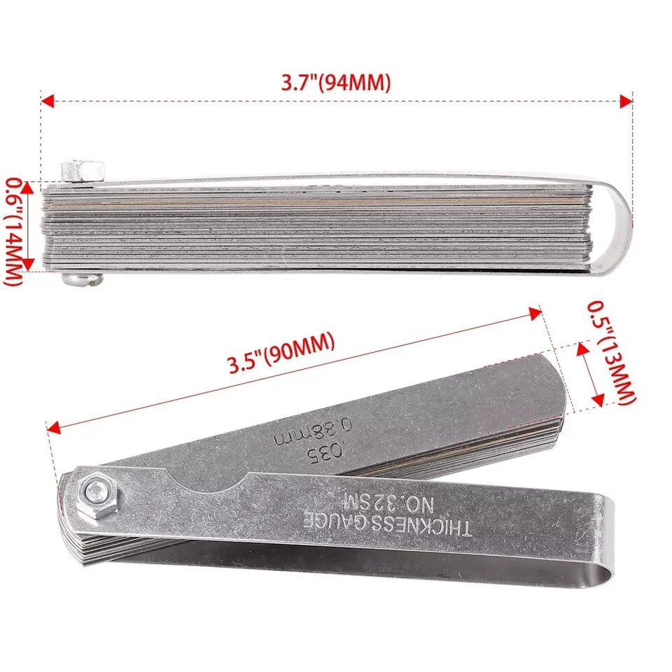 32 Blade Feeler Filler Gauge Spark Plug Gap Metric Imperial Measuring Brass Tool