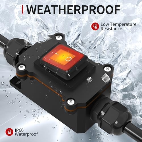 Inline Cord Switch 20A DC Waterproof Inline Switch IP66 Red Lighted 2 12V