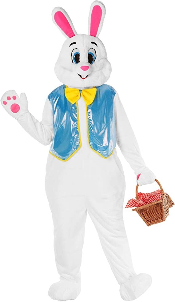 Adult Deluxe Easter Bunny Costume Unisex White Rabbit Mascot Fancy Dress