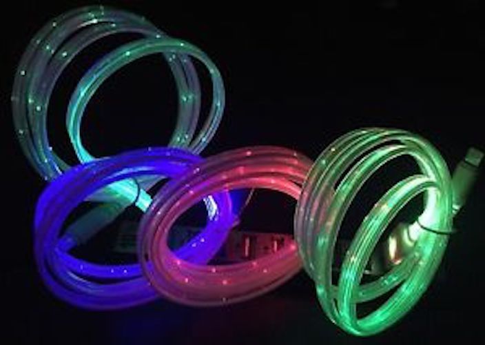 FLAT FLOW MOVING LIGHT-UP glow LED charger cable for iPhone 8 7 5c 6s plus MICRO