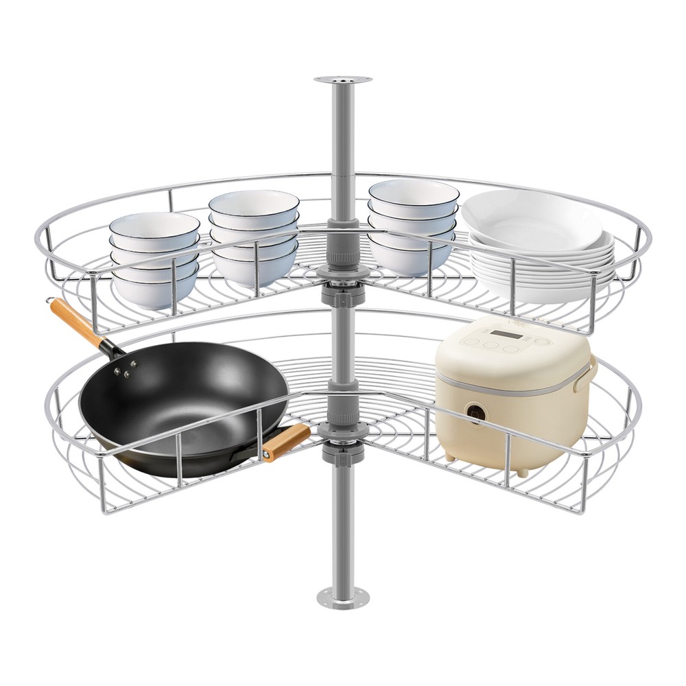 2-tier Versatile Cabinet Corner Organizer 360° Rotatiing Adjustable Height New