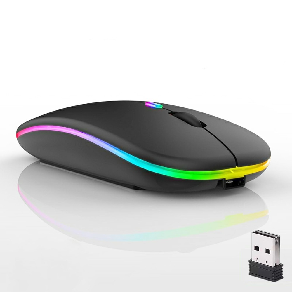 Guiheng Wireless Bluetooth Mouse,LED Dual Mode Rechargeable Silent Slim black