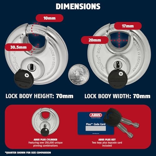 - Diskus 20/70 Padlock with Key (2.75") 70mm - Heavy 1 Pack Keyed Different