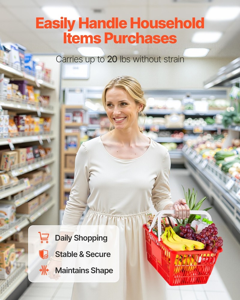 Shopping Baskets, 20 PCS, 21L Stackable PE Plastic Grocery Baskets with Handles,