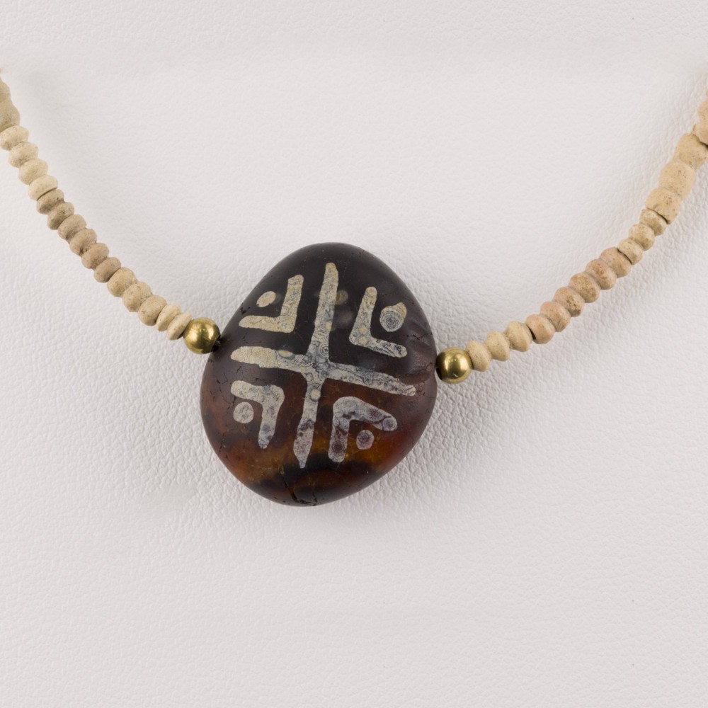 Near Eastern Painted Agate Bead String With Faience Old Beads Necklace