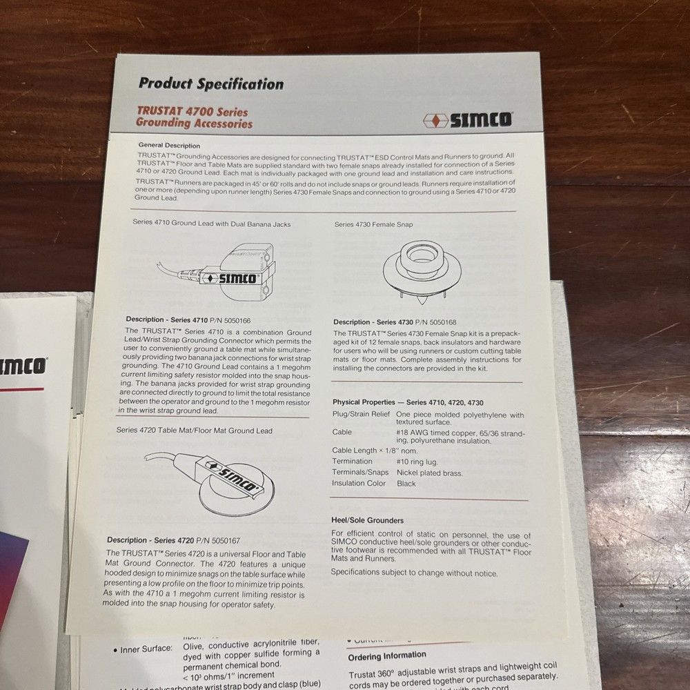 Simco Static Control Product Data Sheet Flyer Catalogs ~ 1989-1991