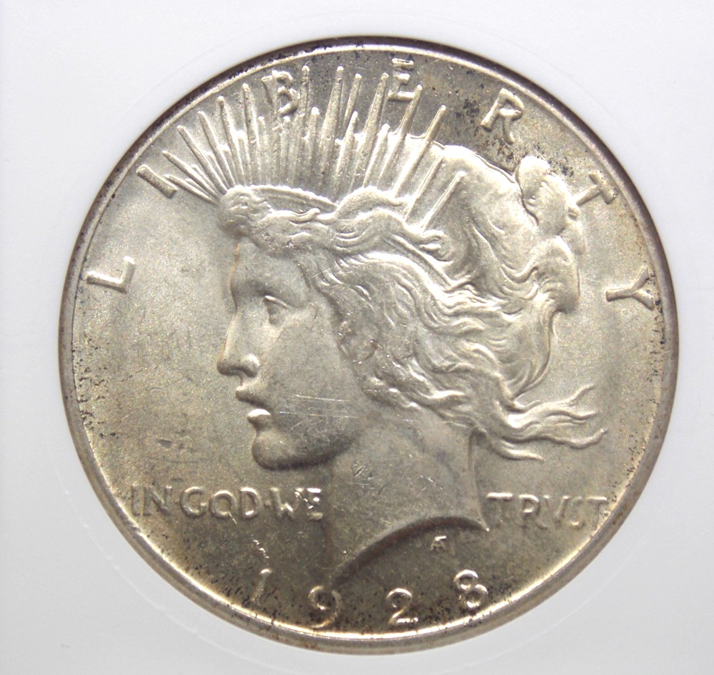 1928 "P" Peace SILVER Dollar $1 ANACS MS60 #829 Soapbox Uncirculated ECC&C, Inc.
