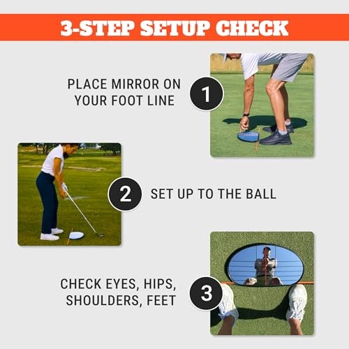 Alignment Mirror with 2 Alignment Rods, Portable Golf Training Aid for Swing