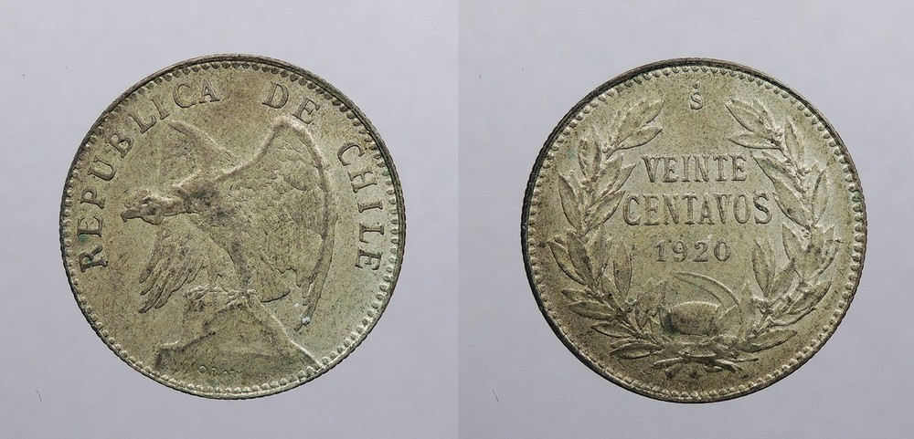 CHILE 1920 20 Centavos #WC104449