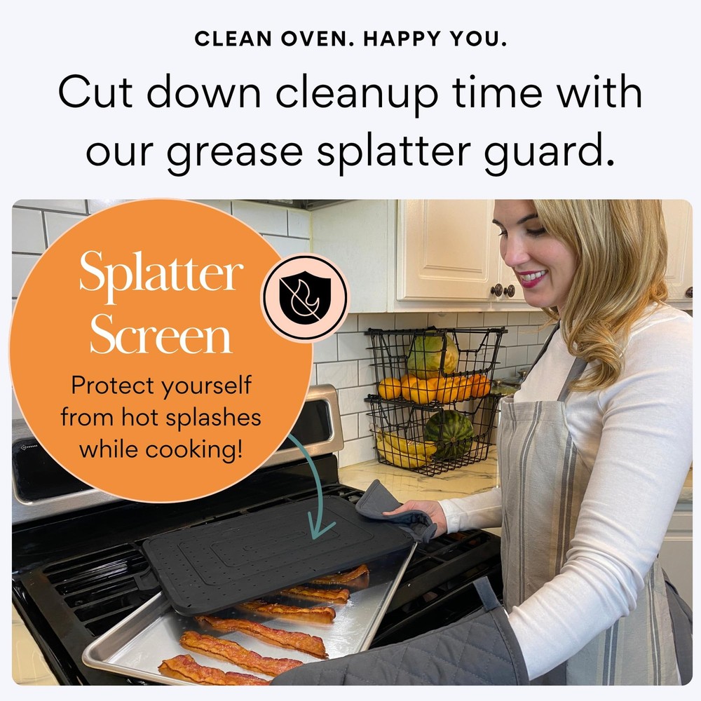 Baking & Splatter Screen for Frying Pan Beckon 17.5" x 12", Black Rectangular
