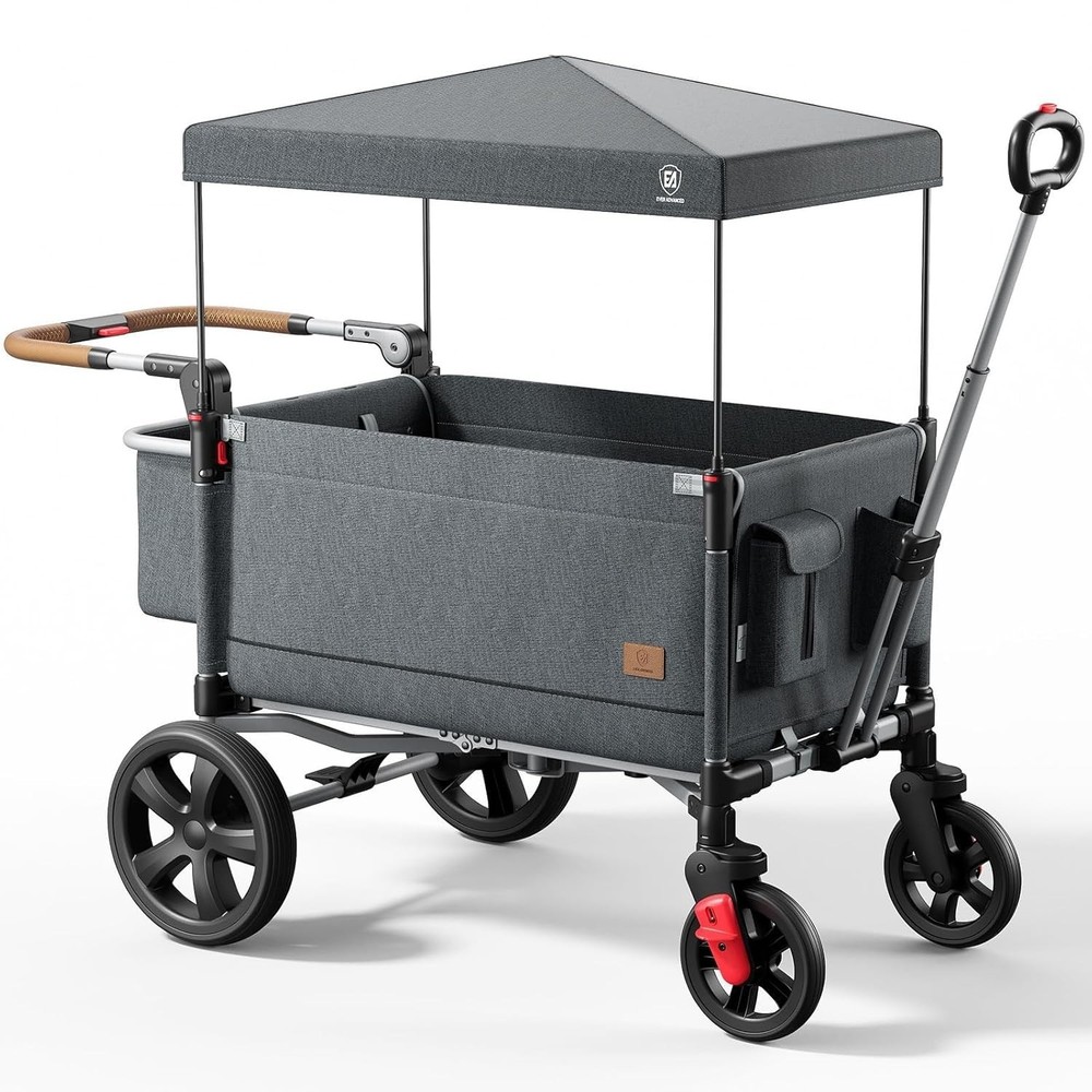 EVER ADVANCED Side-Unzip Stroller Wagon for 2 Kids Double All Terrain Push Pull
