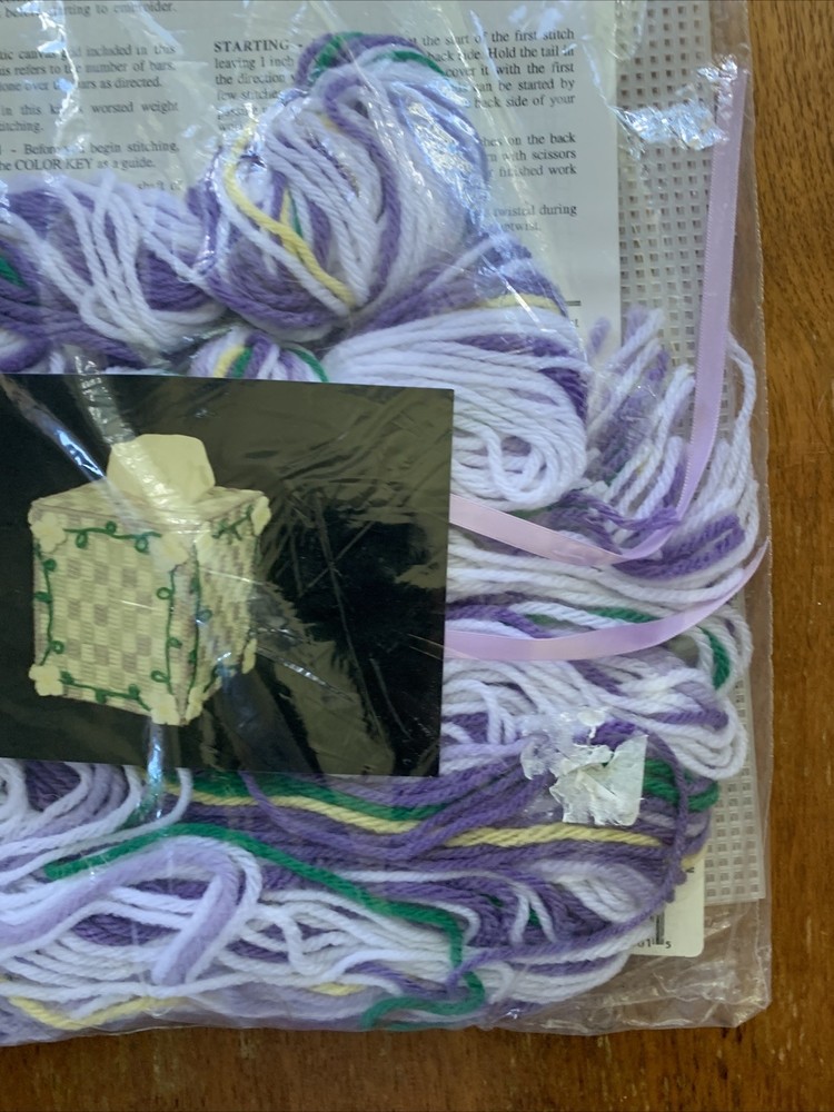 Lavender & Lace Tissue Box Plastic Canvas Needlepoint Kit NIP