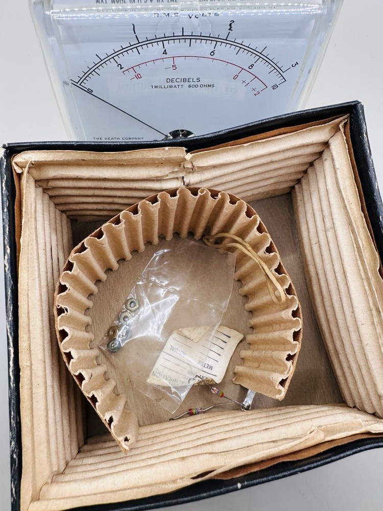 NOS Heathkit Simpson 4.5" Rectangular Panel Meter RMS Volts DB 200uA 1329 W/ Box