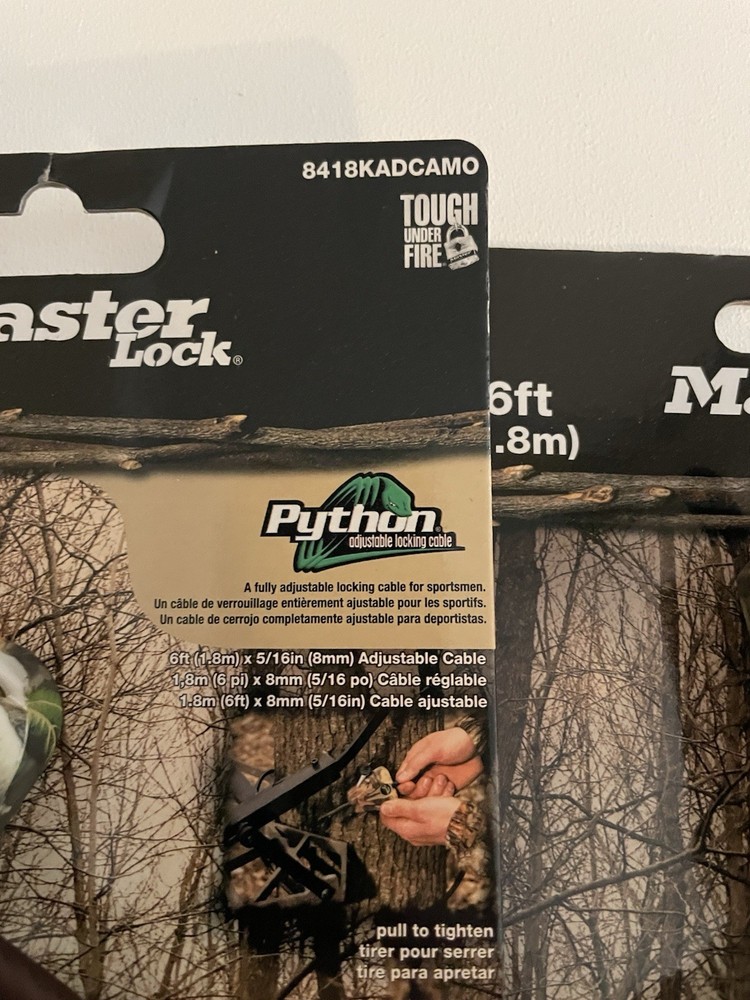 2 Master Lock 6Ft Python Adjustable Locking Cable Matching Key P632 Pair Camo