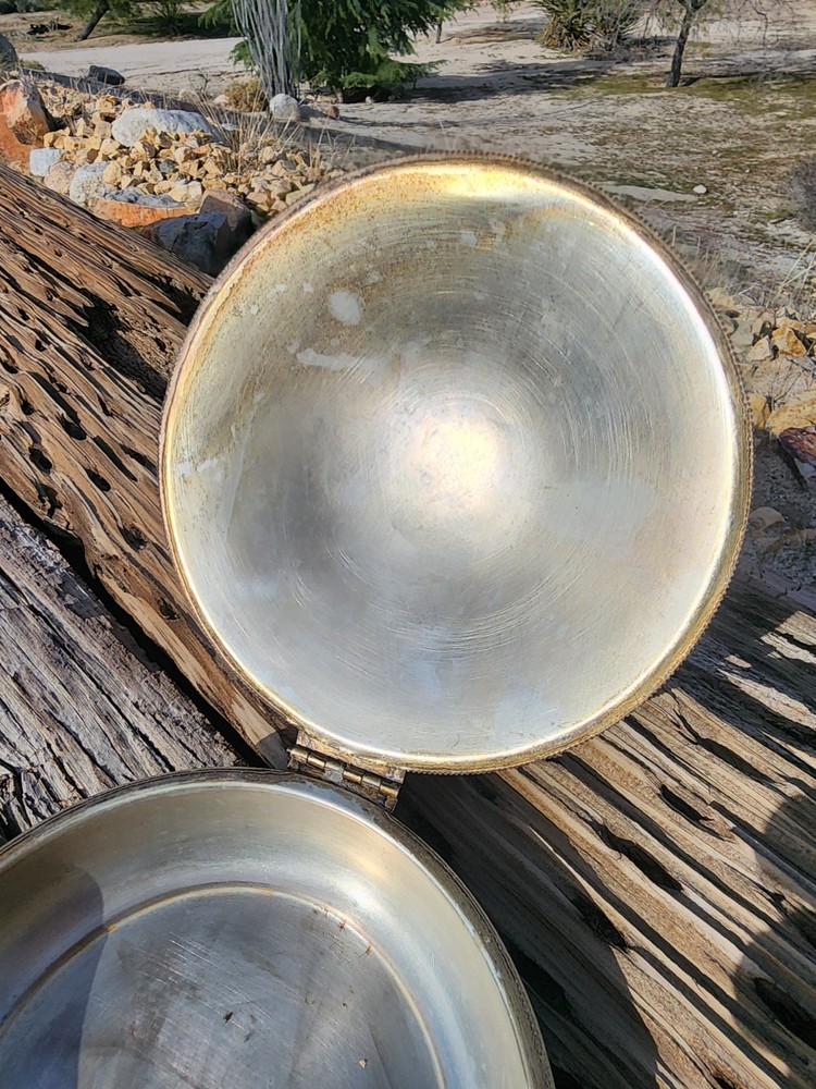 Vintage Silver on Copper Bed Warmer Silent Butler Crumb Catch WoodHandle Serpent