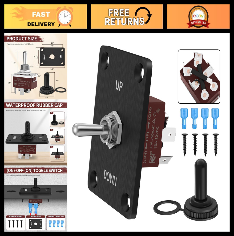 12V DC Momentary Reverse Polarity Switch - Waterproof DPDT Toggle for RV Jack Co