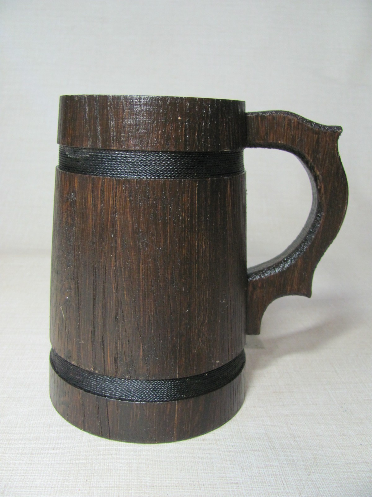 RUSTIC HANDMADE WOODEN VIKING BEER MUG TANKARD CUP WITH ROPE TRIM MEDIEVAL STYLE