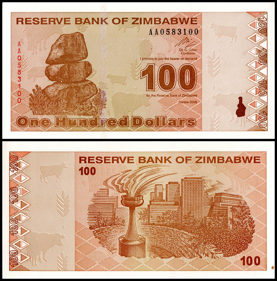 Zimbabwe 100 Dollars, 2009, P-97, UNC