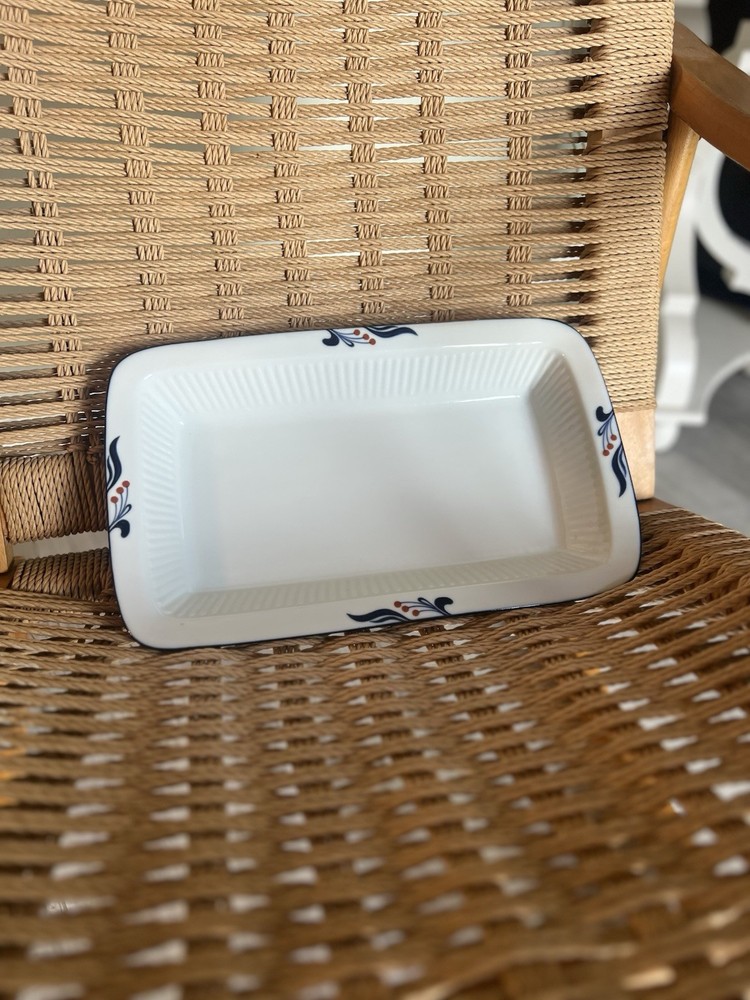 Dansk Bistro Maribo 13x8 Rectangular Baker Blue Scroll Stoneware Japan Dish