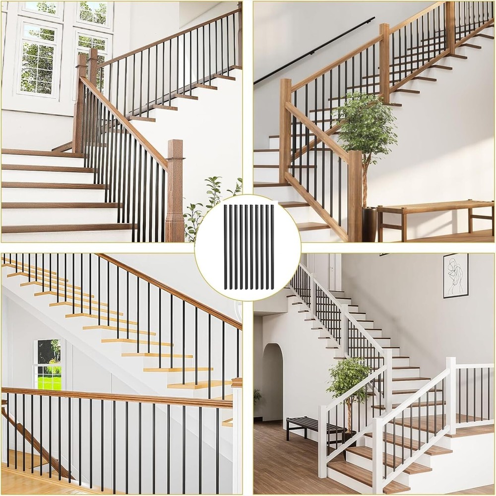 61 Pack 32.25” Deck Balusters,Thicker Black Hollow Rectangle Metal Baluste