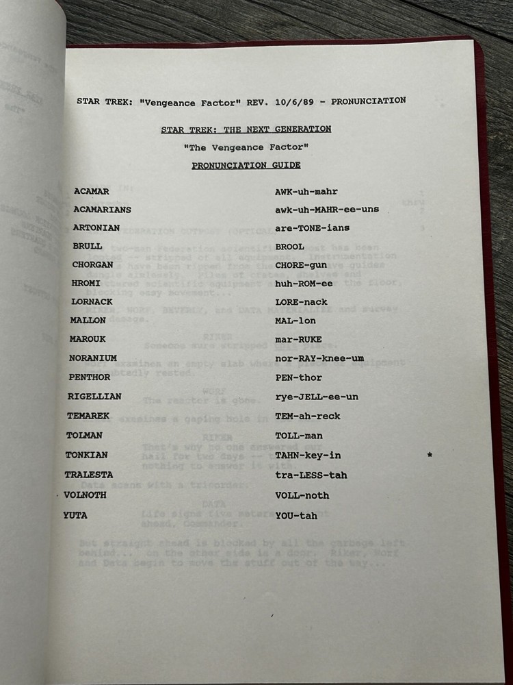 STAR TREK Script The Next Generation The Vengeance Factor Final Draft Sept 1989