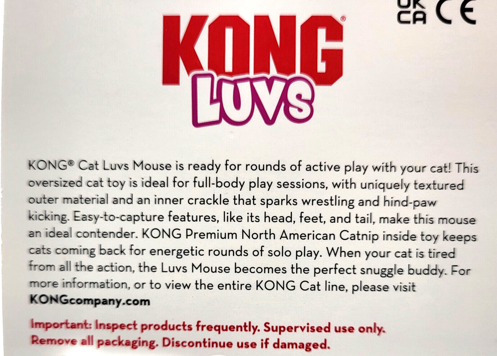 Kong Luvs Mouse Soft Crackling Interactive Catnip Cat Toy 7"