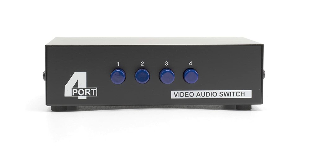 4 Way Switch Composite Video Switcher -Black- with RCA AV Cable