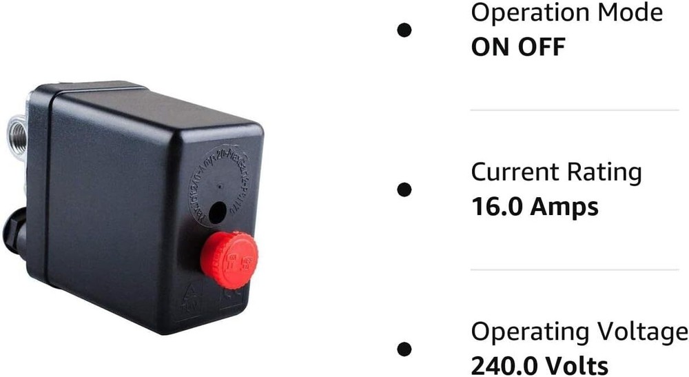 Black Air Compressor Switch Control Auto On Off Easy Install 240V 16A 90 120 Psi