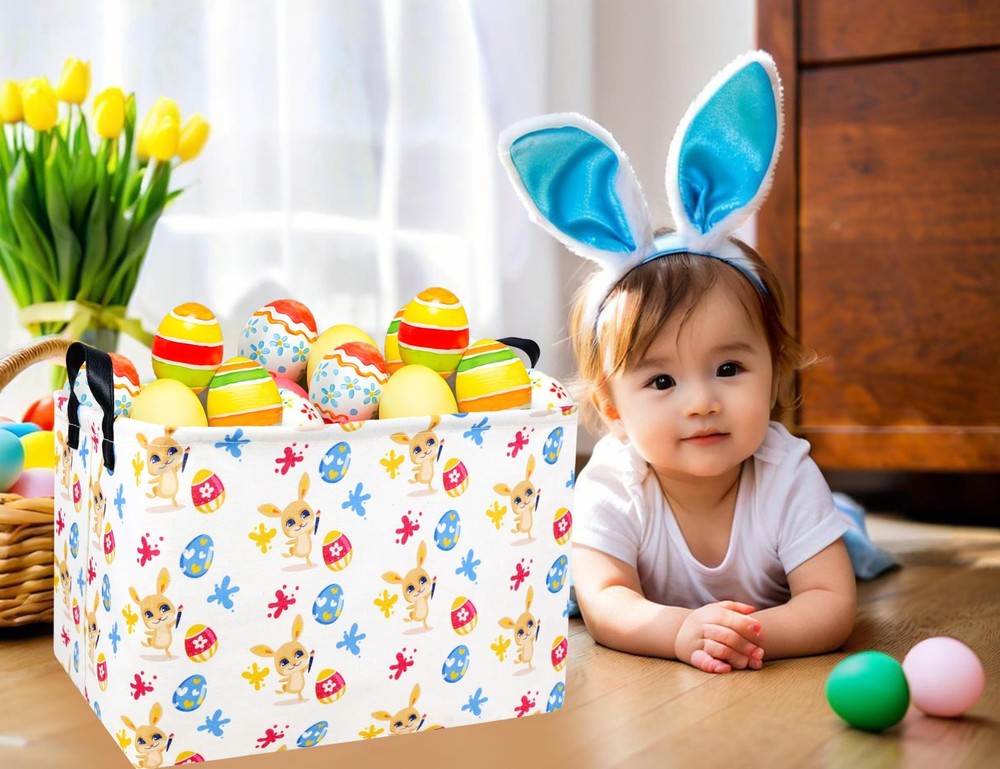 BOOHIT Rectangle Empty Easter Baskets Boy Large Toy Storage Bin Girls collaps...