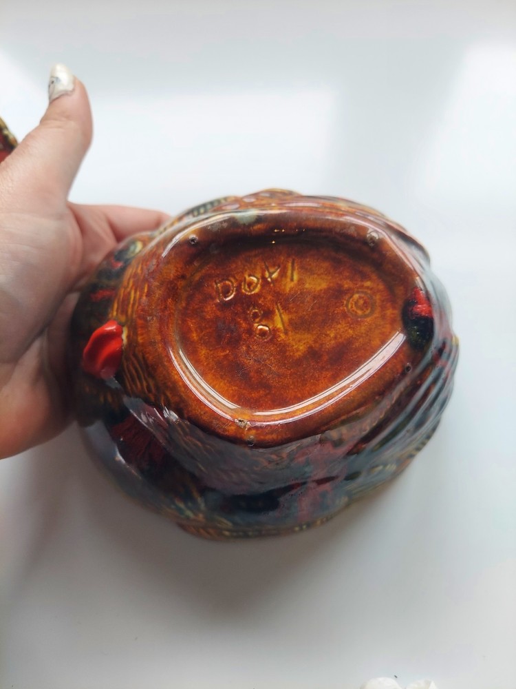 Vtg Ceramic Turkey Covered Candy Dish Signed Hand Painted