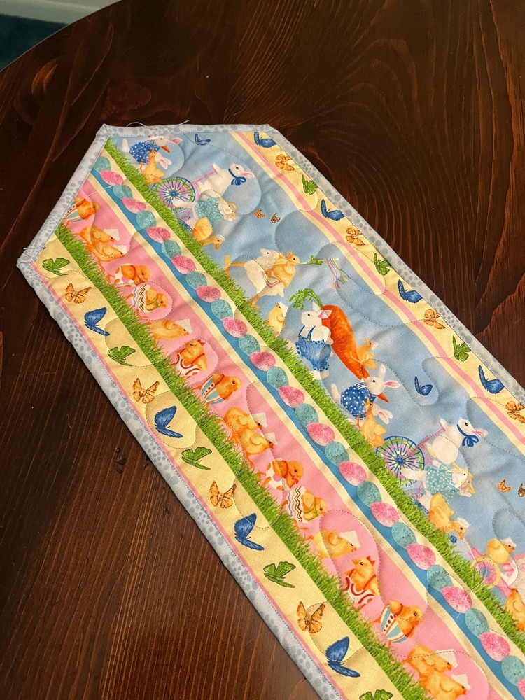 Handcrafted-Quilted Table Runner -Easter Eggs, Bunnies, Chicks, Butterflies NEW