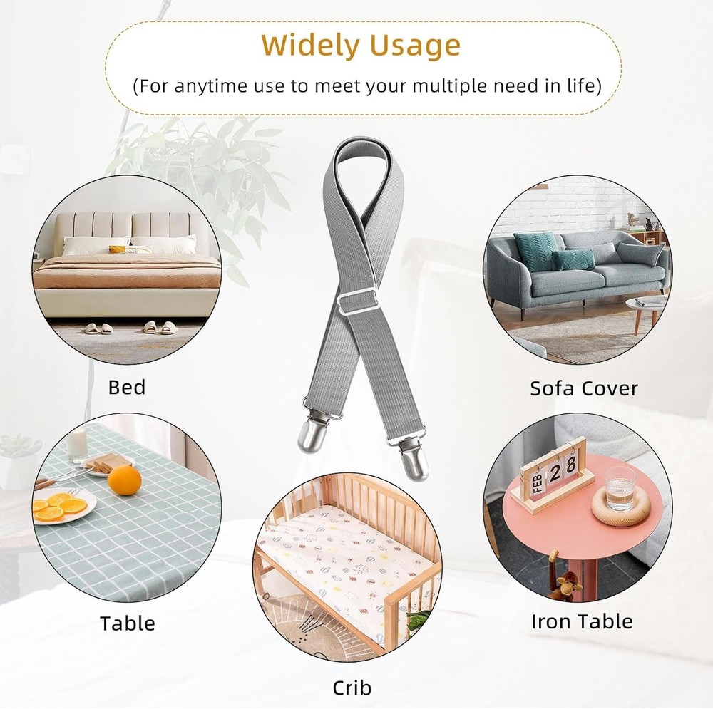 8pcs Adjustable Grey Bed Sheet Clips - Versatile Elastic Fasteners for Comfort
