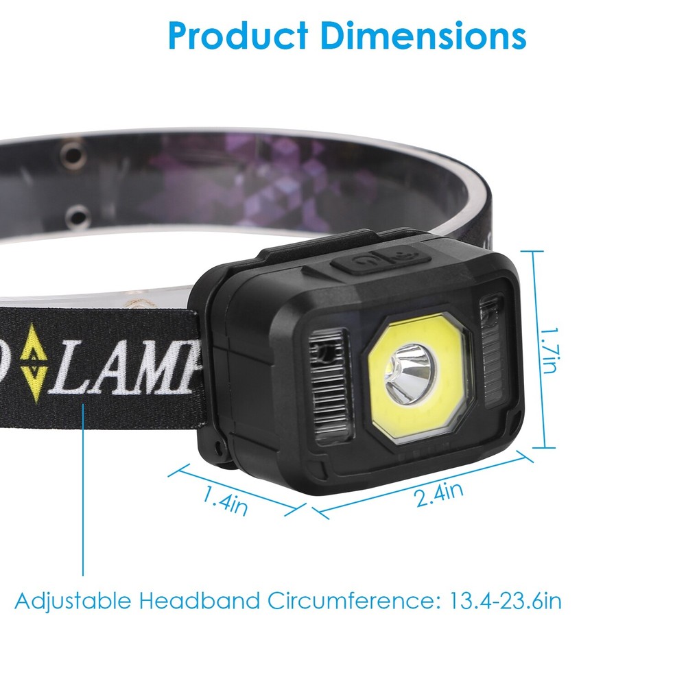 2x Rechargeable COB LED Head Lamp Flashlight Motion Sensor Headlamp 6 Light Mode