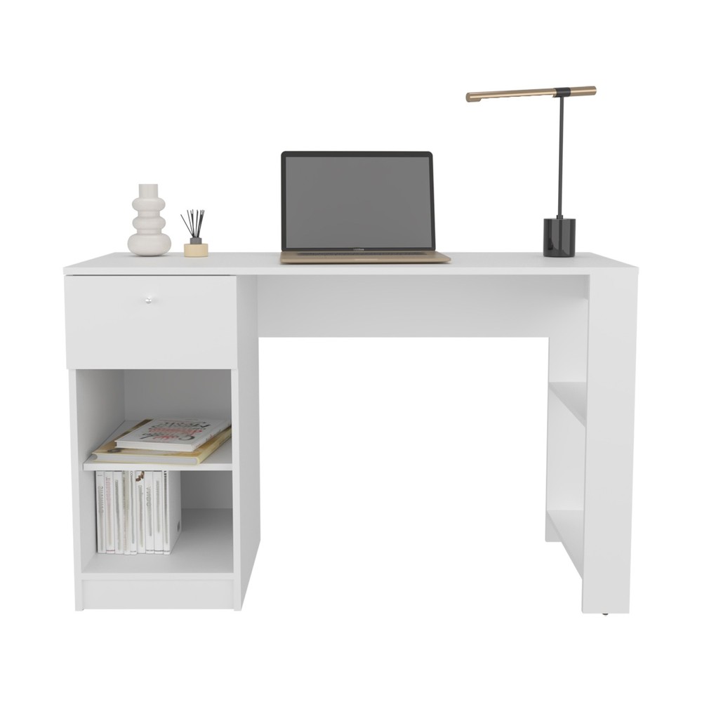 Computer Desk, 1 Drawer, 2 Shelves, White