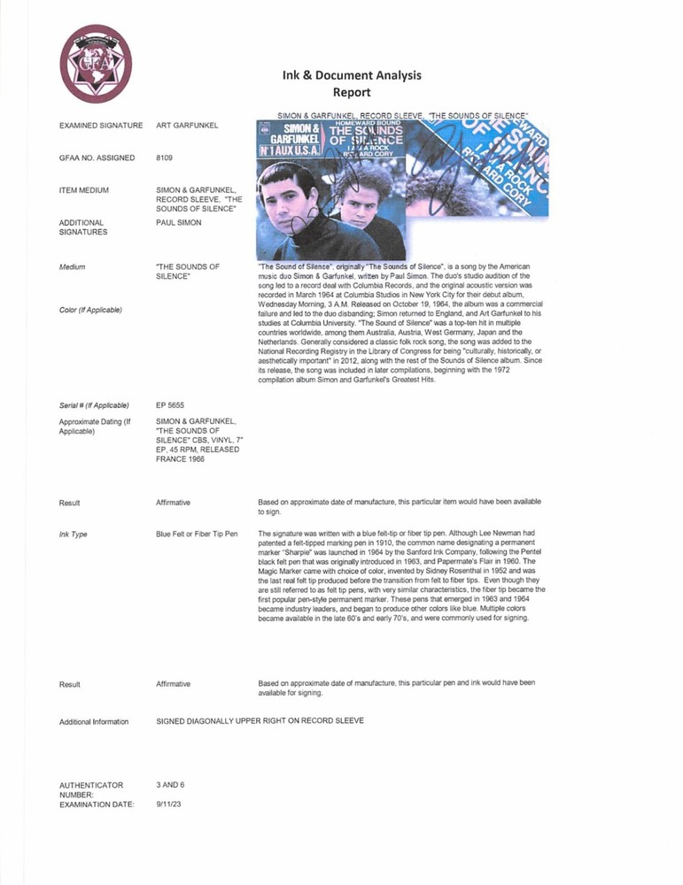 Simon Garfunkel Signed Autograph 45 Paul Simon Art Garfunkel Rare French Record