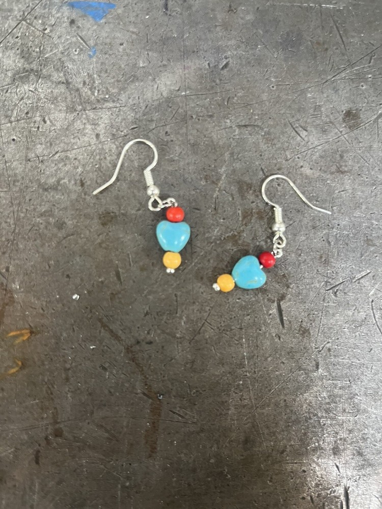 Blue Boho Heart Dangle Earrings Handmade Beaded NWOT