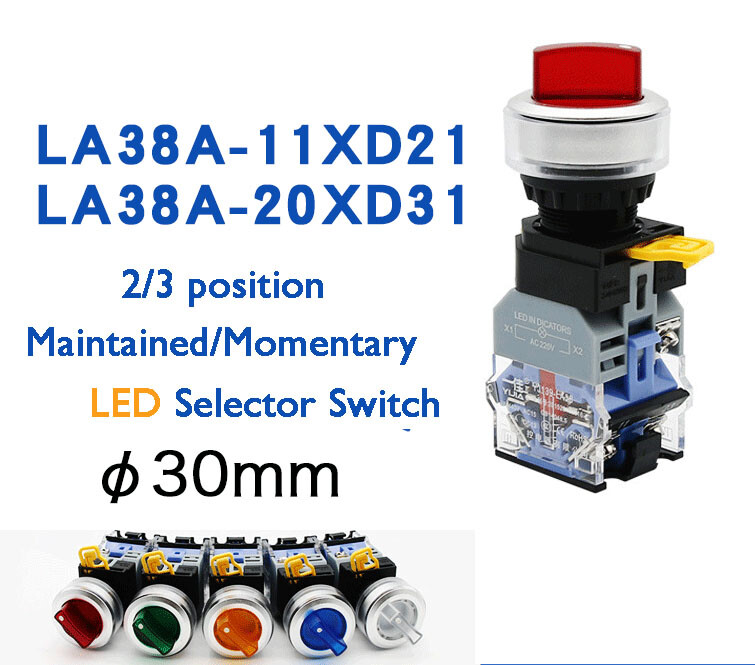 30mm LA38-11XD/21 2/3position self-reset-locking selection rotary switch