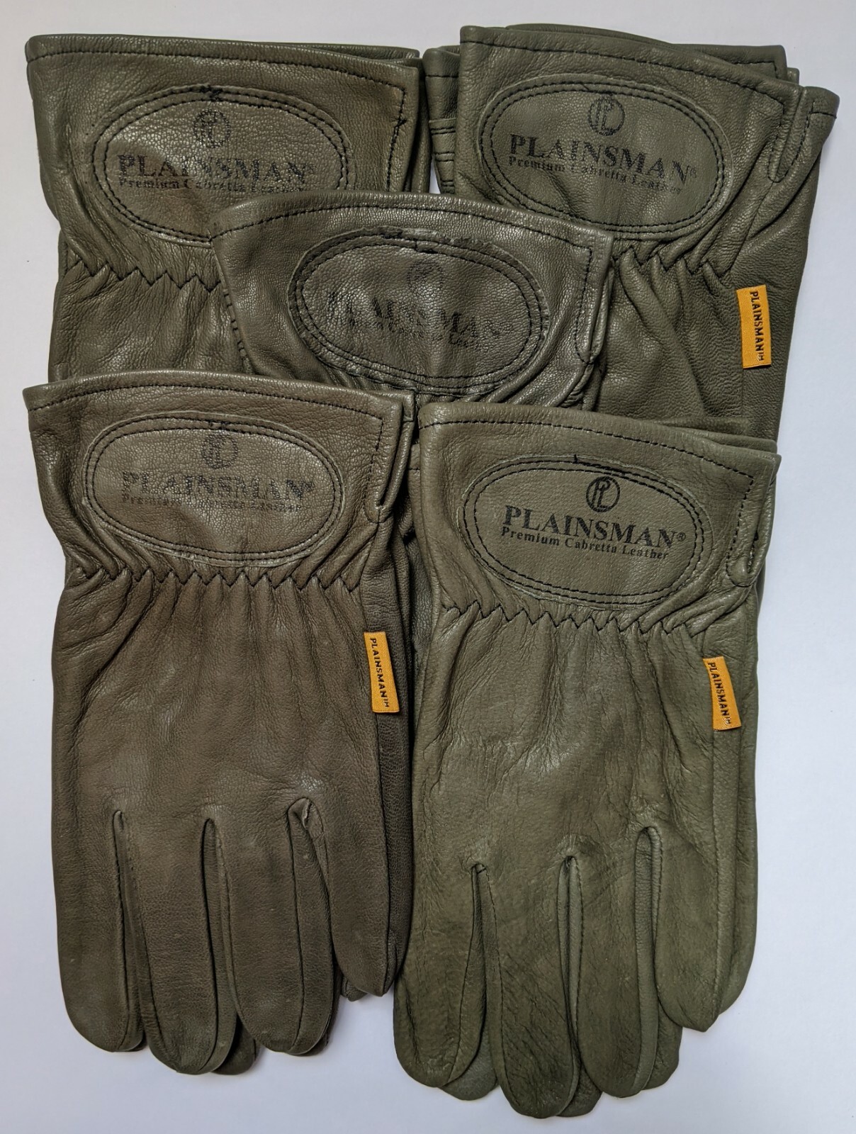 (5) Pairs PLAINSMAN Premium Cabretta Goatskin Leather Gloves OLIVE COLOR M-XL