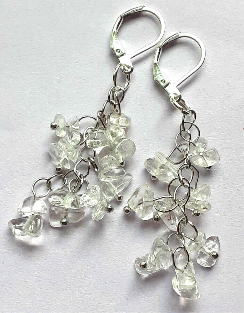 CLEAR QUARTZ CHIPS GEMSTONE dangle earring SP LEVERBACK handcrafted WPGD18