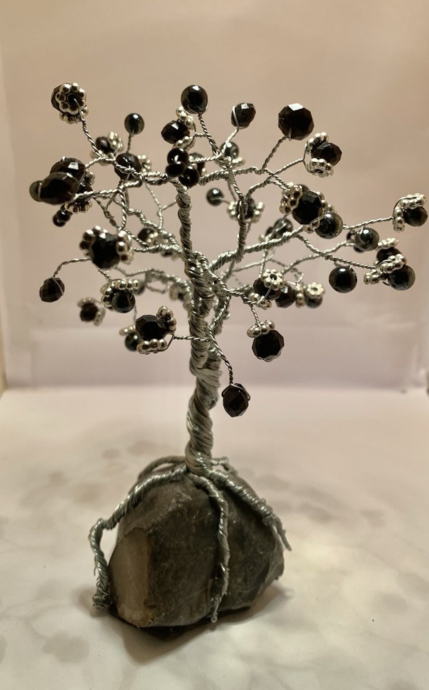 Handcrafted Wire and Bead Black Bonsai Tree