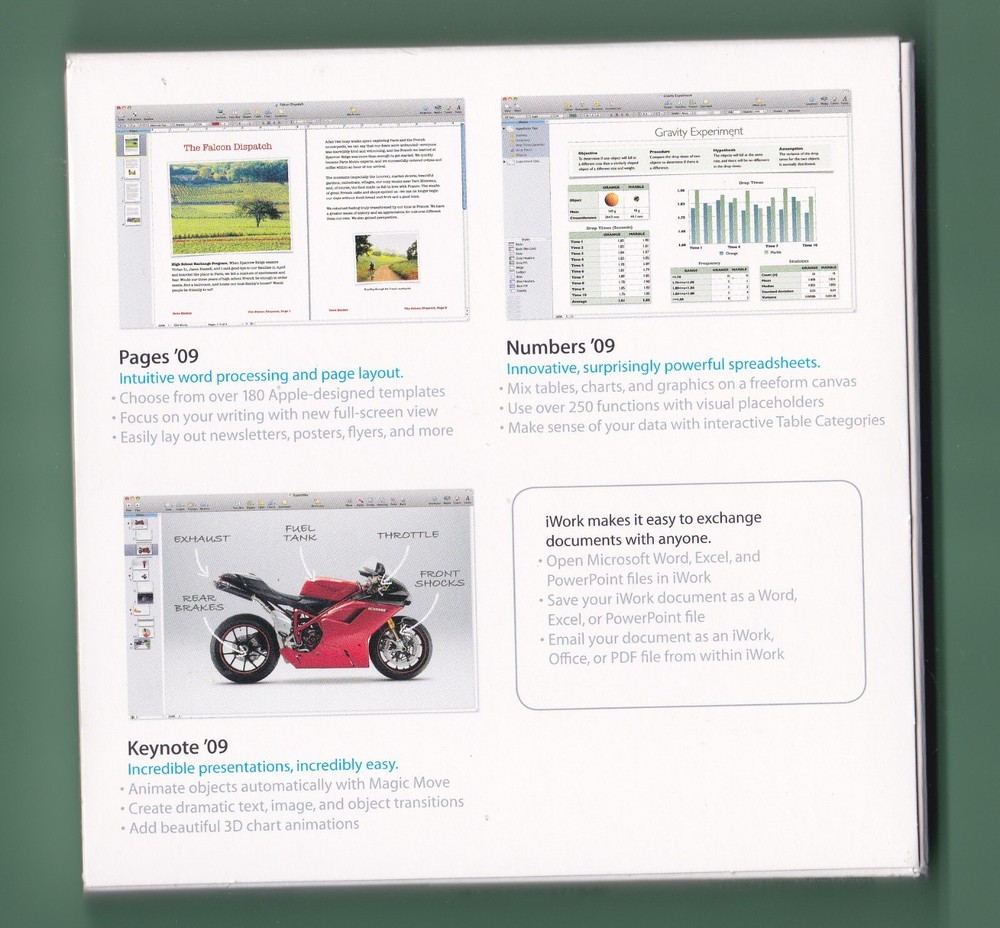 Apple iWork Software Documents Spreadsheets and Presentations