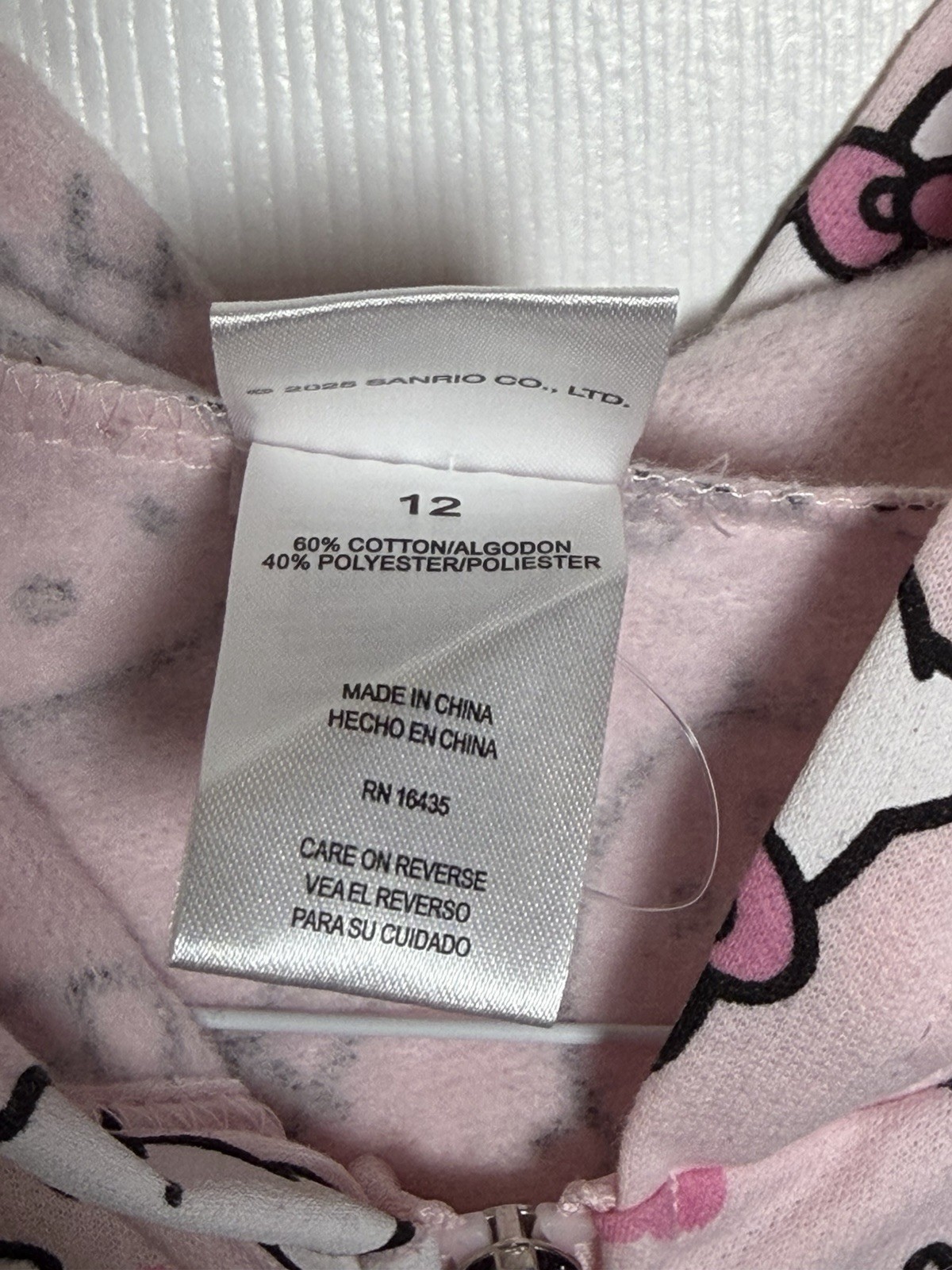 Sanrio Hello Kitty All Over Print Zip-Up Hoodie Kids Size 12 Pink