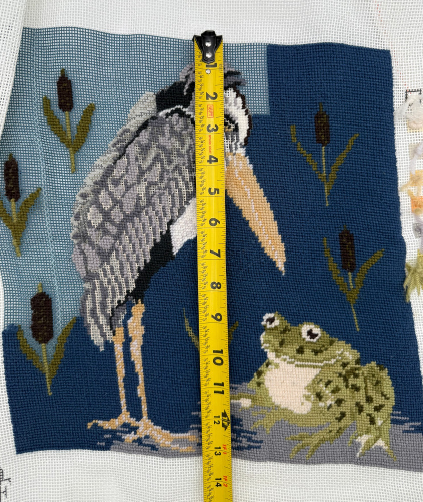 Beth Russell Frog & Stork Almost Completed Needlepoint Canvas Panel De Morgan