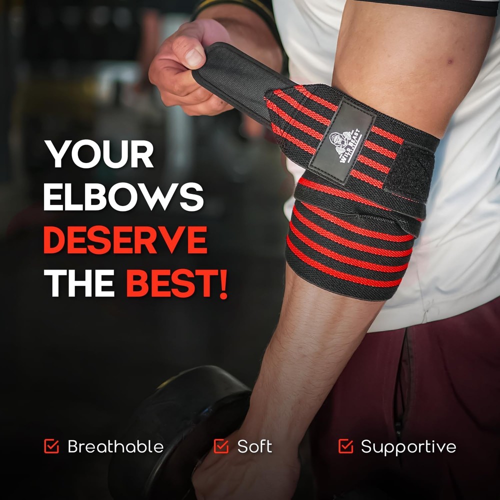 Elbow Wraps for Weightlifting (Pair), Stretchable & Breathable 41" Elbow Comp...